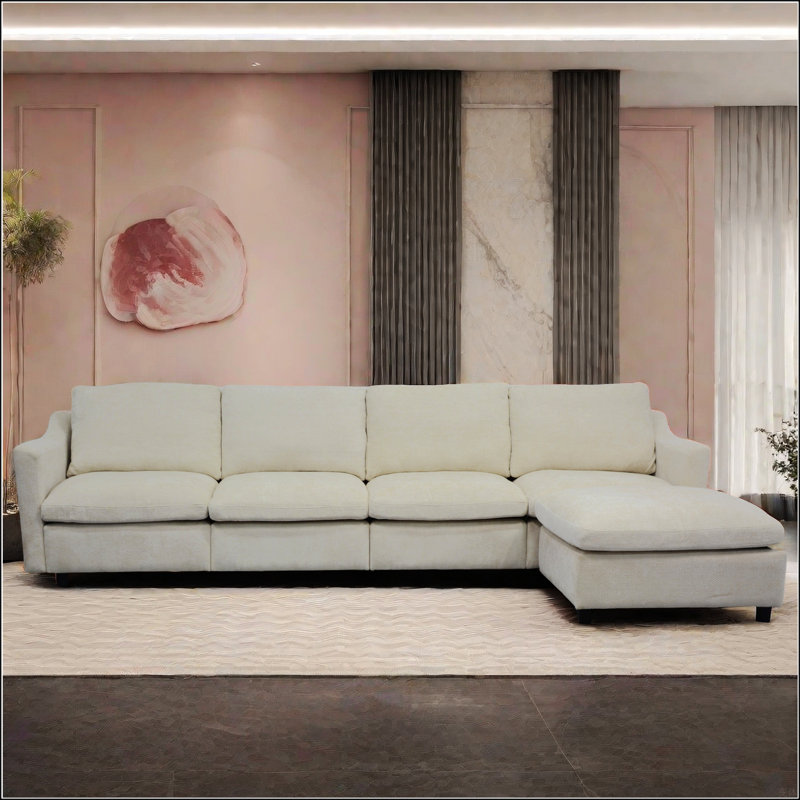 4-Seater Modern Fabric Modular Cloud Sofa With Ottoman, Beige Linen
