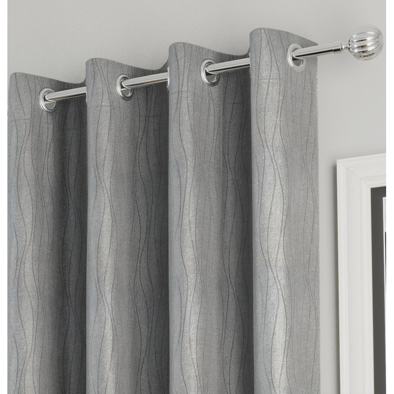 Room Darkening Curtain Pair, 229cm Width x 183cm Drop, Silver
