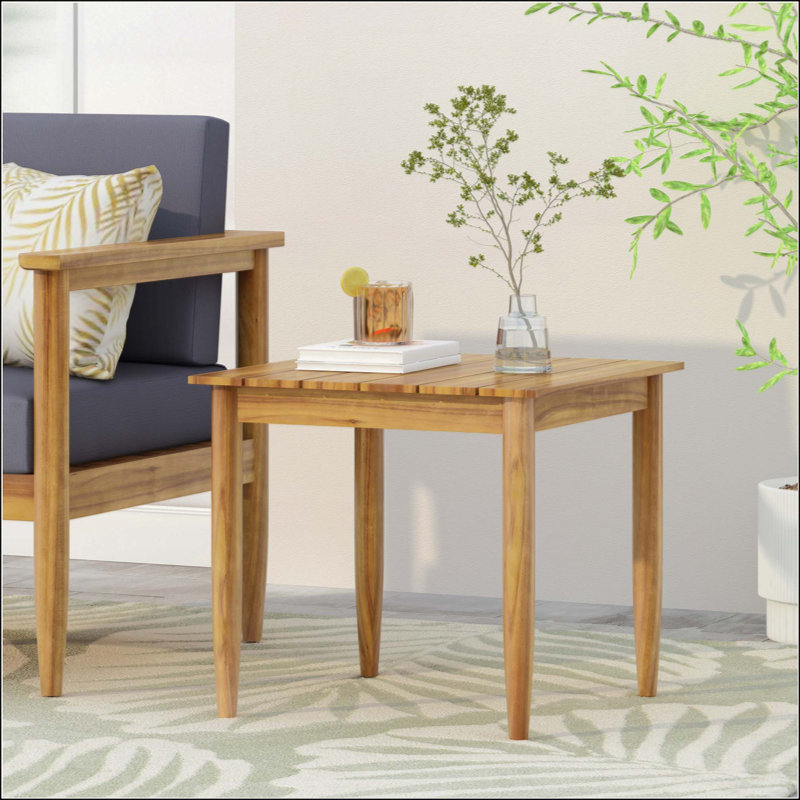 Rustic Acacia Wood Side Table With Slat Design For Outdoor And Indoor Use, Durable And Stylish