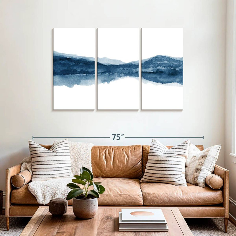Aquarelle Avery, paysage bleu marine III, H 36 po x l 57 po