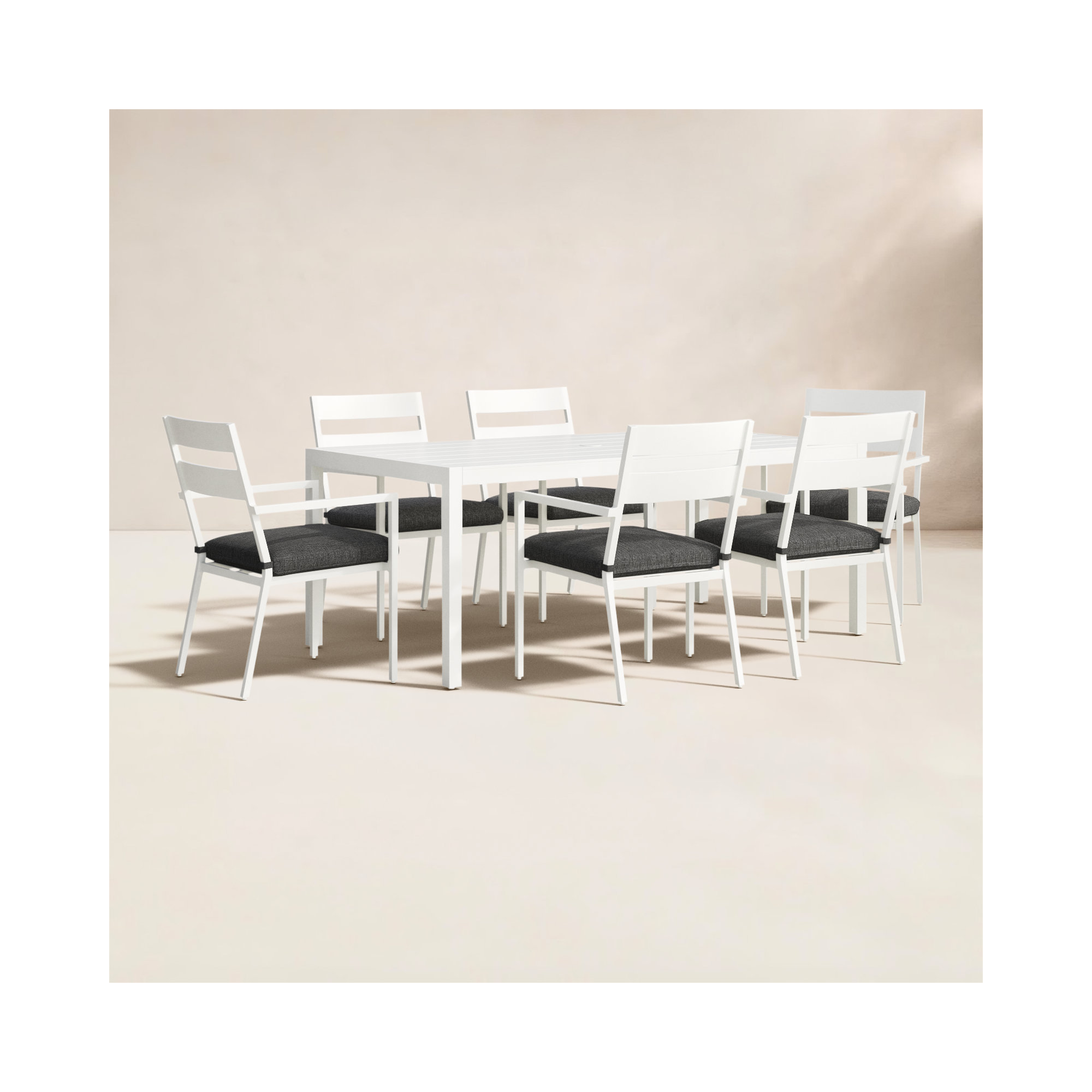 72.05'' Rectangular 6 - Person Outdoor Dining Set with Cushions, White