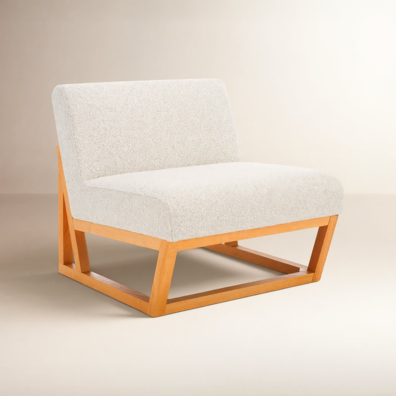 Upholstered Slipper Chair, Cream Boucle, Natural
