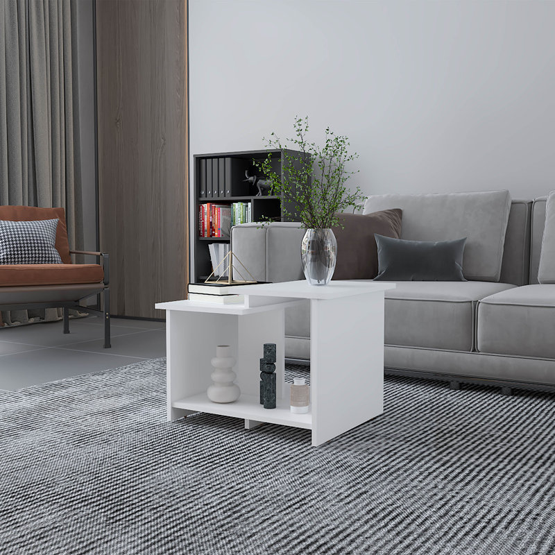 Naco Coffee Table with Open Storage, Melamine Finish, White, White