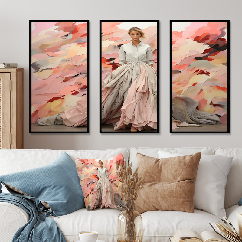 Rose et blanc haute couture, art mural Dior, Cadre flottant noir, H 32 po x l 48 po