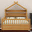 Lit plateforme House avec tablette de tête de lit et cadre de lit double en bois-323723722-323723727