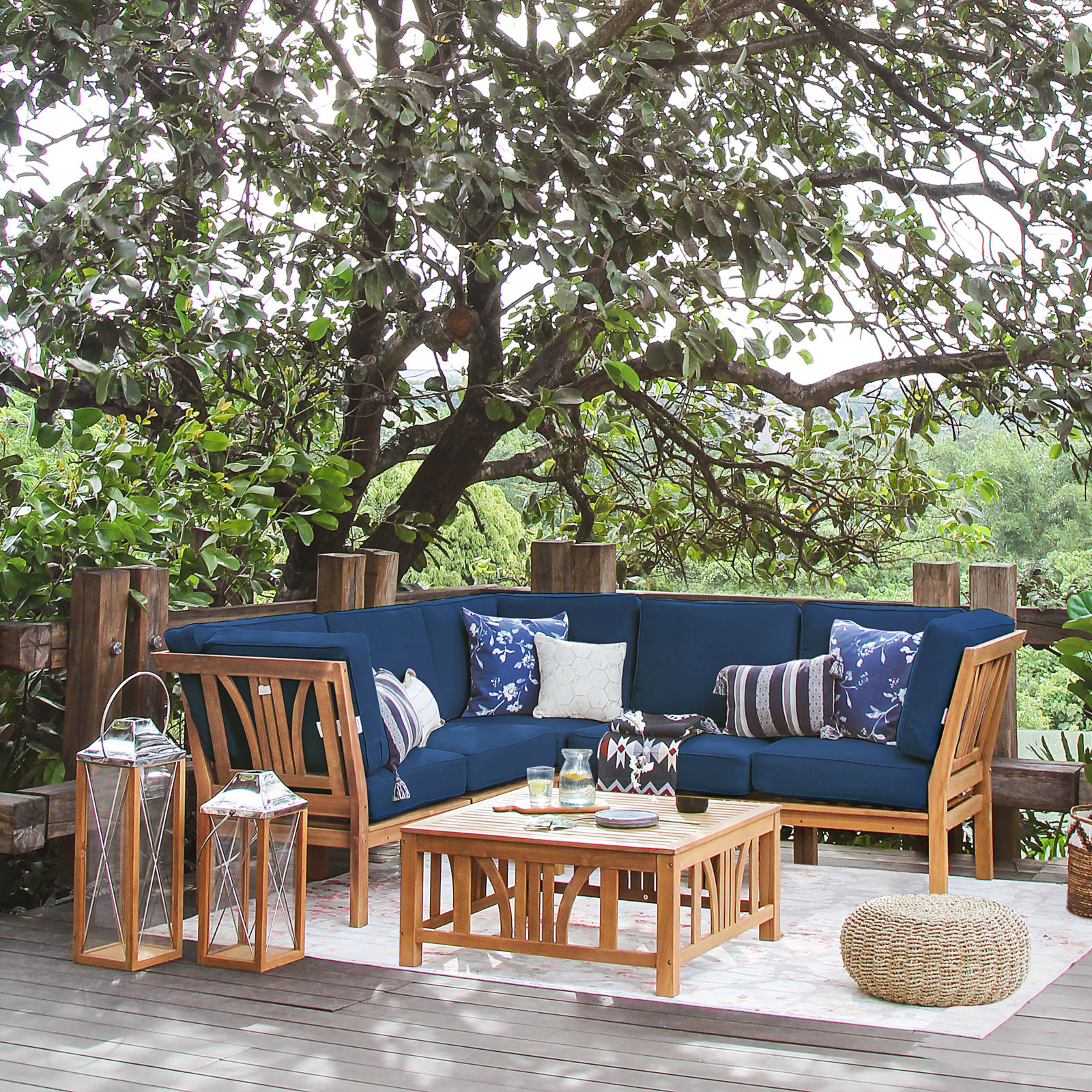 Malena 5-Person Teak Patio Seating Group, Navy