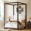 Lit plateforme à baldaquin en bois avec tête de lit tapissier, parfait pour ajouter élégance et confort à toute chambre à coucher.-2010221607-2010221609