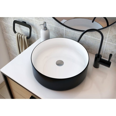 Lavabo de salle de bain vasque circulaire en céramique noir mat