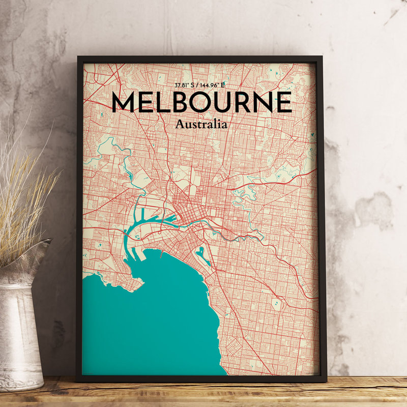Melbourne City Map - No Frame Print, 61cm H x 45.7cm W x 0.1cm D