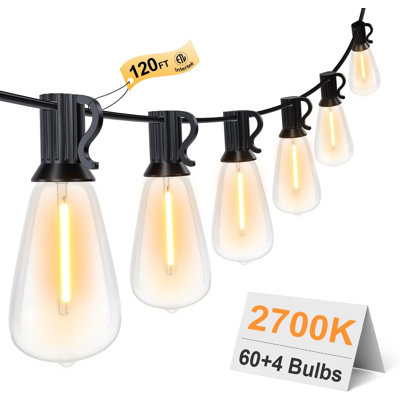 120FT Outdoor String Lights, Waterproof Patio Lights with 64 Hanging Lights ST38 Bulbs