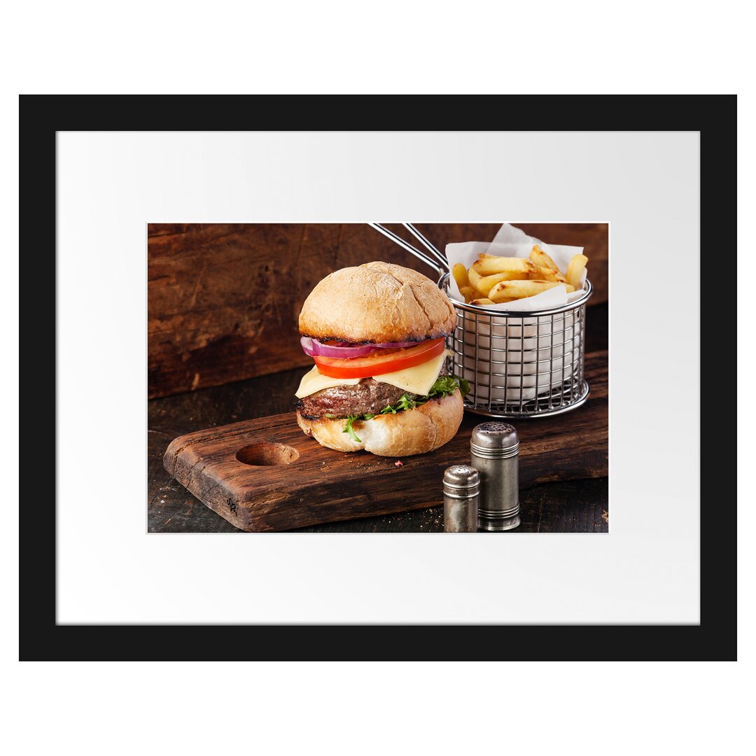 Gerahmtes Poster Cheesburger mit Pommes