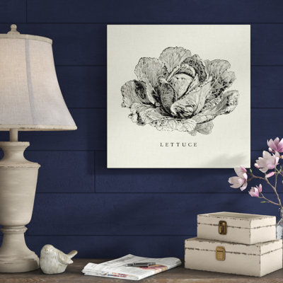 " Linen Vegetable BW Sketch Lettuce " by Studio Mousseau