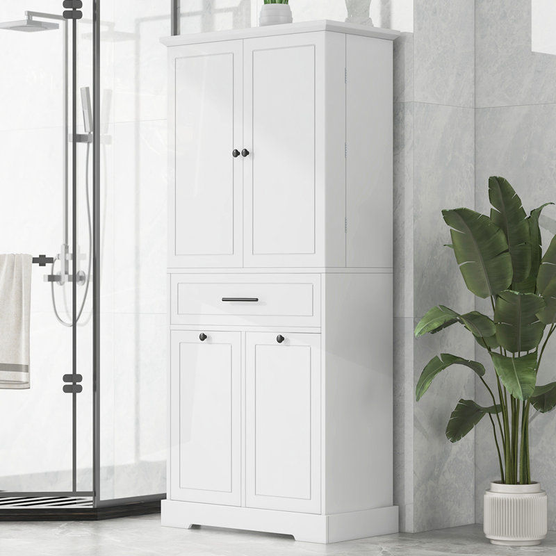 Armoire de rangement autoportante avec portes et tiroirs, Blanc