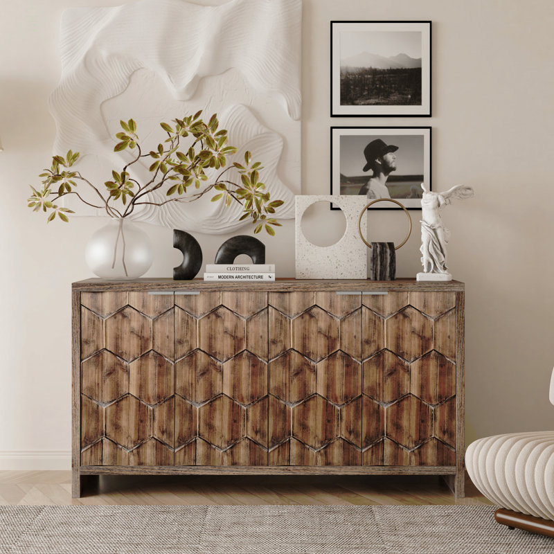 Armoire de rangement à 4 portes en bois de style campagnard Accent