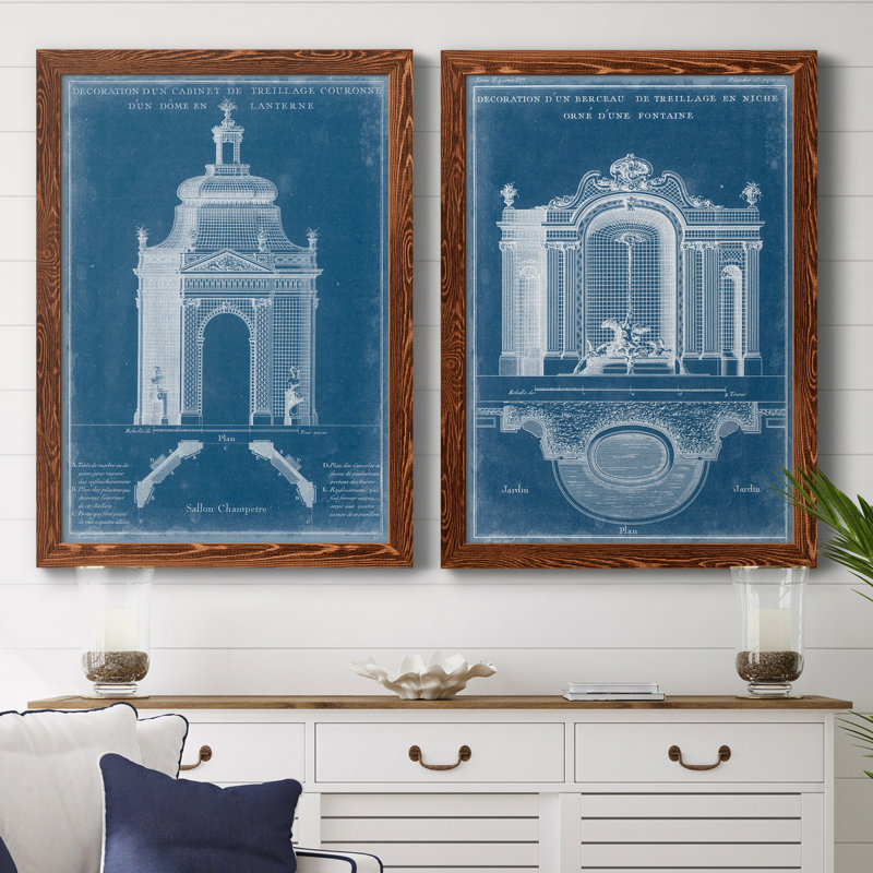 «Garden Treillage Blueprint I», ensemble de 2 reproductions d'art sur toile, H 37,5 po x l 55 po x P 1,5 po
