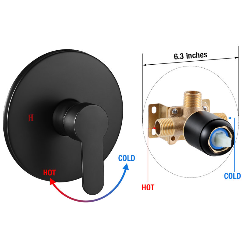 Modern Wall Mount Single Handle Shower Faucet, Matte Black