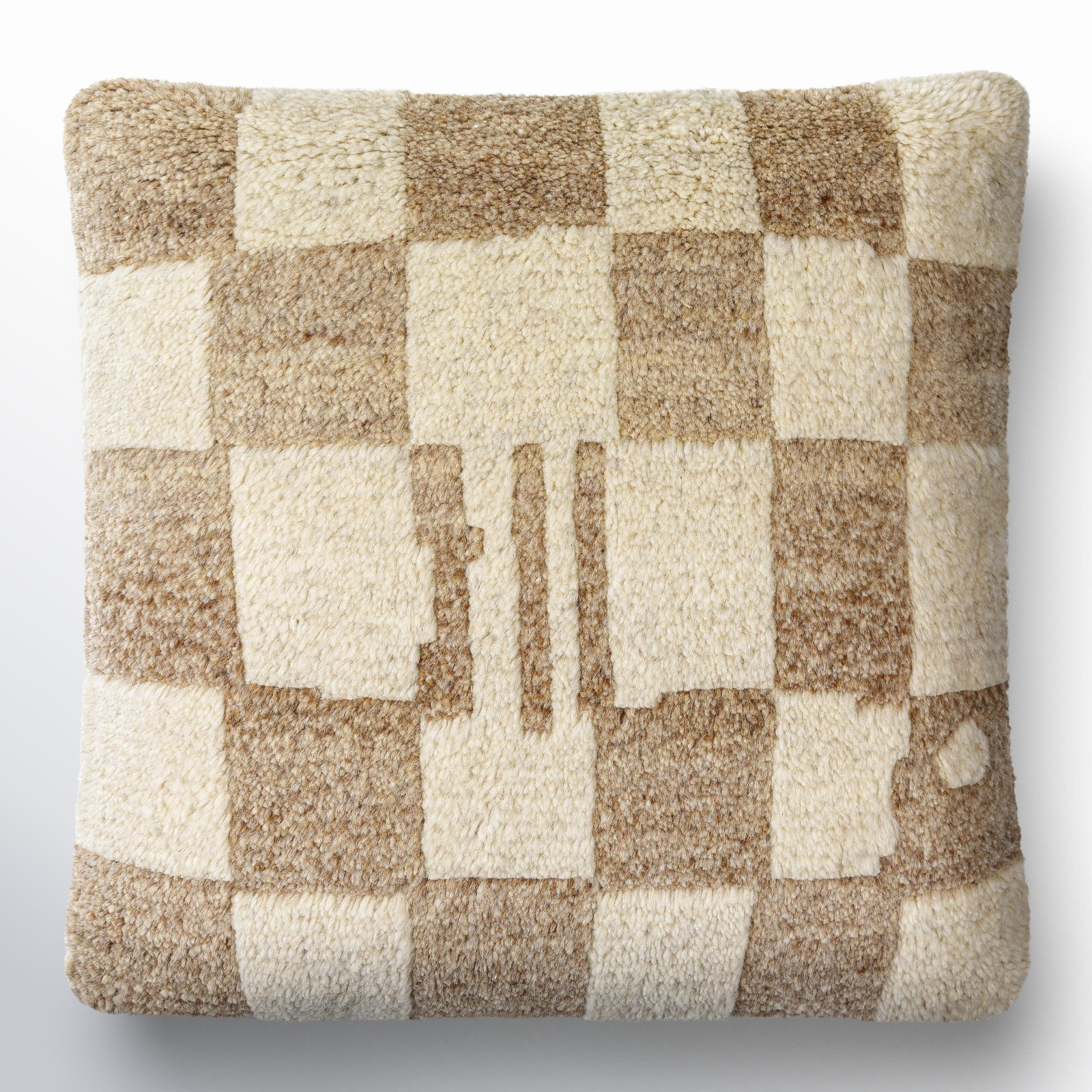 Raven Checkered Wool Throw Pillow, Pillow Cover Only - No Insert, 22" x 22", Ivory