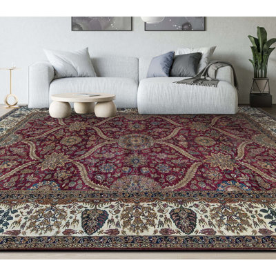 Tapis rouge et crème noué à la main de haute qualité