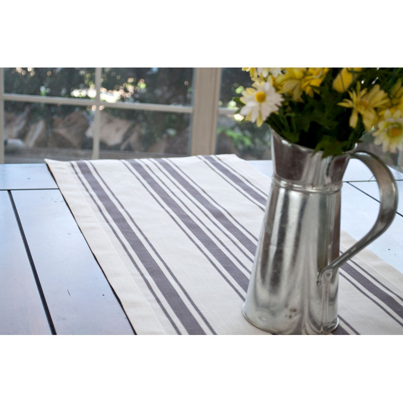Chemin de table rayé en mélange de polyester et de polyester (l 14 po x L 90), Gris