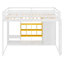 Lit mezzanine double avec garde-robe, tablettes et armoire, structure en bois blanc et jaune, garde-corps, peu encombrant