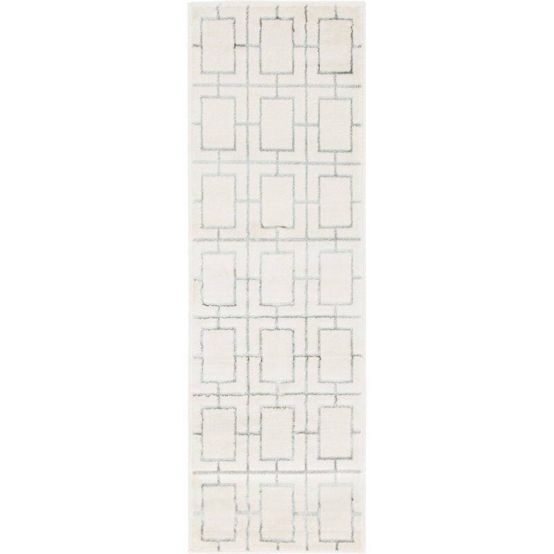 Glam Geometric White Silver Area Rug, Runner 2' x 6'1"