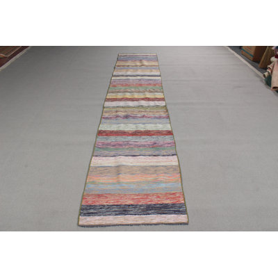 Tapis de couloir arc-en-ciel vintage à rayures arc-en-ciel rétro Anatolian, idéal pour le couloir de bureau et le couloir