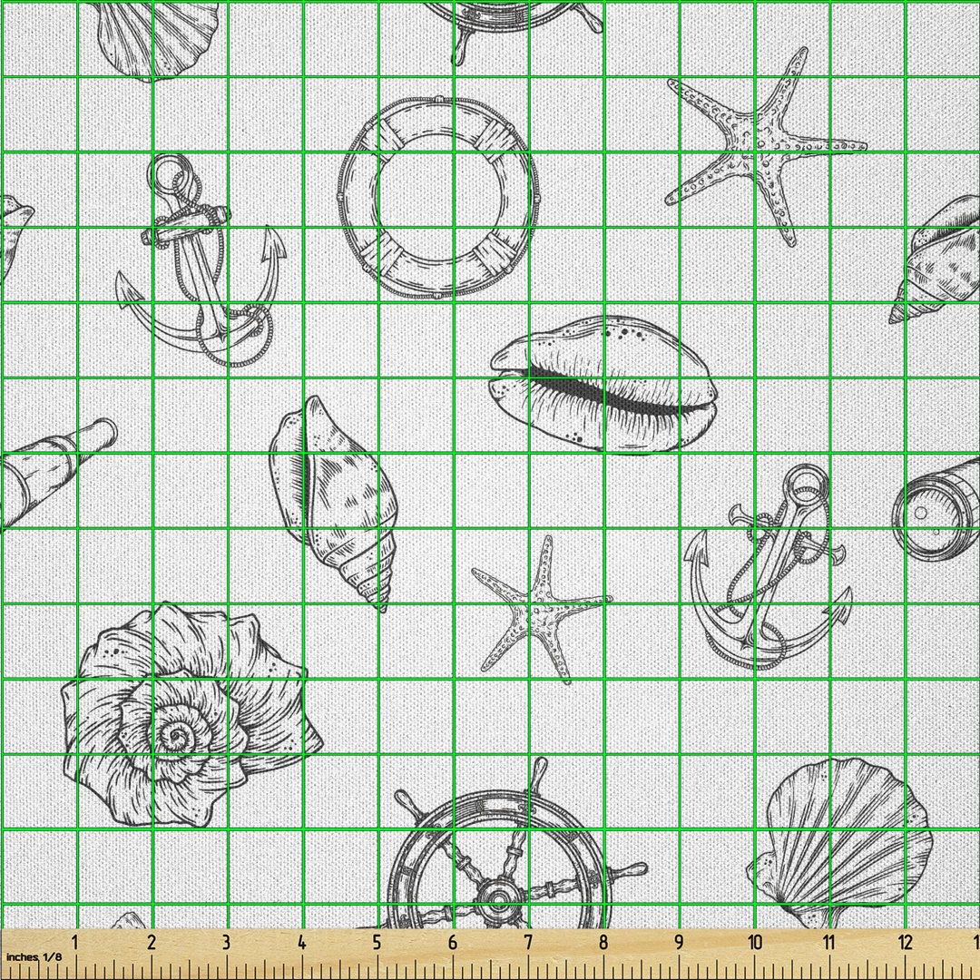 Dawnell Hand Drawn Elements Helm Anchor Starfish Design Multi-Purpose Fabric
