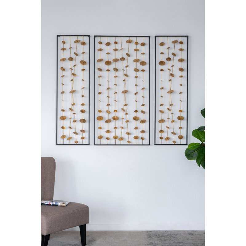 De 3 décorations murales en métal avec cadre noir - doré brillant, fer robuste pour la maison 3, intérieur robuste