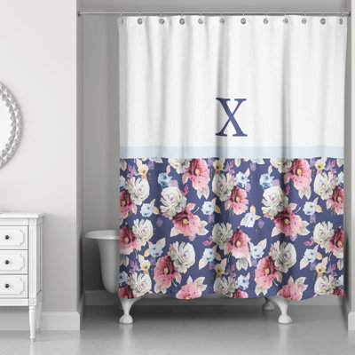 Rideau de douche simple à motif floral Arquette + crochets