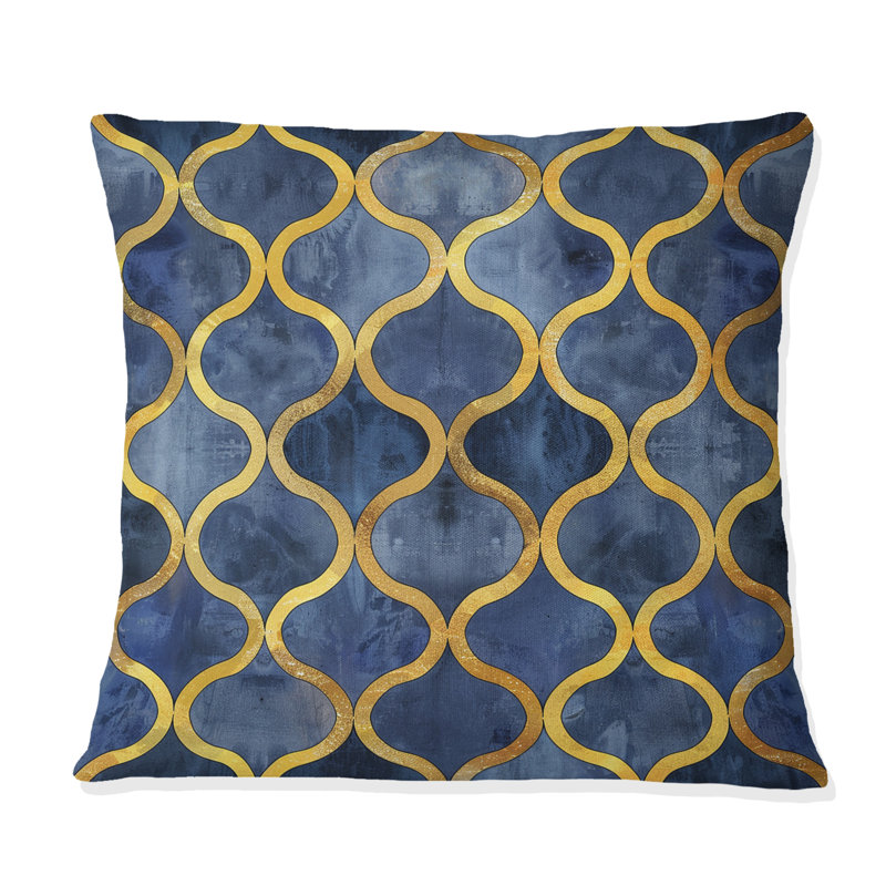 Coussin moderne moderne bleu doré Trellis Glam II, H 18 po x l 18 po