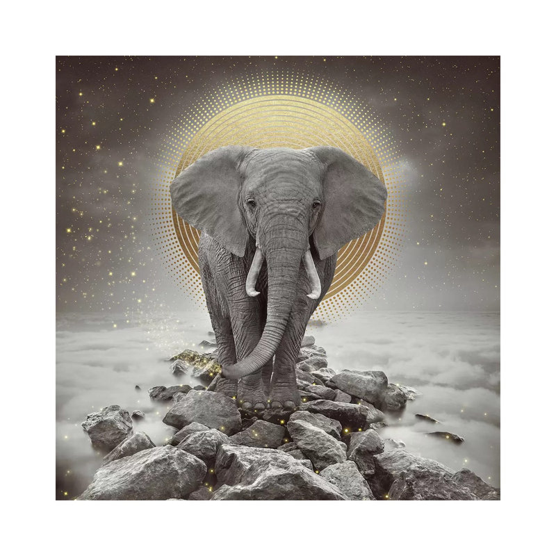 Elephant - On Rocks Stay Gold 1 Piece Wrapped Canvas Painting, 93.98 cm H x 93.98 cm W x 3.175 cm D