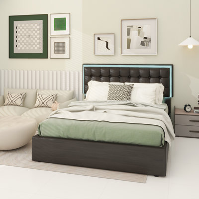 Queen Size Tufted Upholstered Platform Bed With Hydraulic Storage System,PU Storage Bed With LED Lights -  Ivy Bronx, AA24DA38284741FB8A0F8E99BD43F500