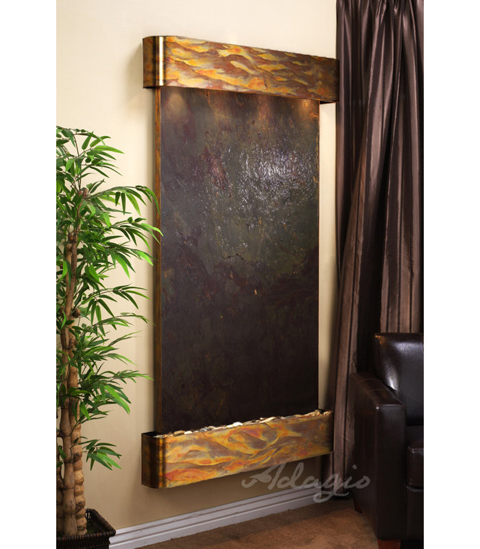 Summit Falls Acrylic Waterfall Fountain with Light, Multi-Color Feather, Rustic Copper