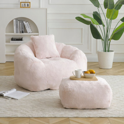 Fauteuil à billes géant avec repose-pieds, fauteuil à billes, grand fauteuil en fausse fourrure avec rembourrage, grand canapé rembourré, canapé pour jouer