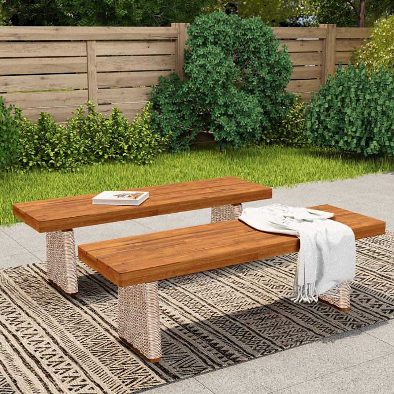 Banc d'extérieur en bois d'acacia (ensemble de 2), Brown