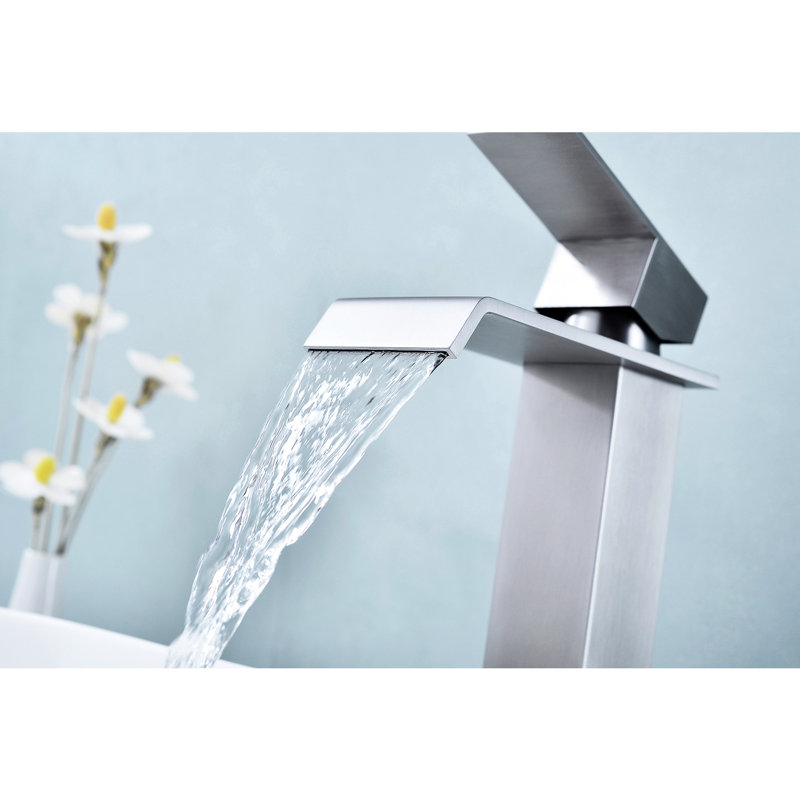 Waterfall Flow Bathroom Faucet In Brushed Nickel - Single Handle For Superior Performance, Stainless Steel Construction Stylish Sink Nickel, Control,
