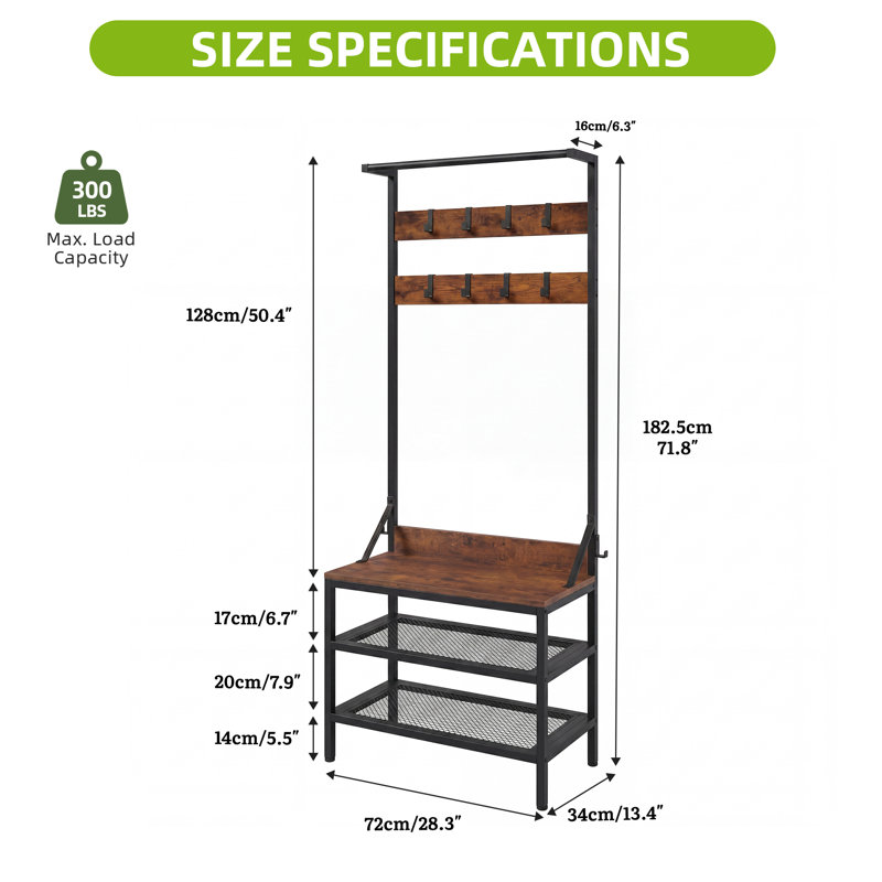 Hall Tree 72cm Wide, Brown