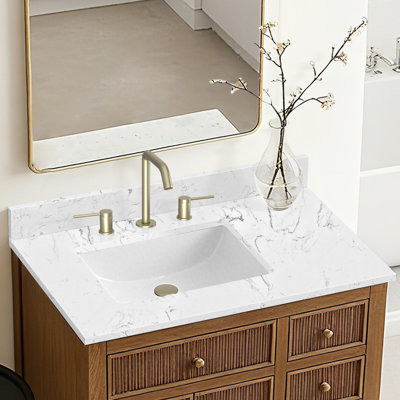 36" Engineered Stone Bathroom Vanity Top With Rectangular Undermount Sink, 4" Backsplash
