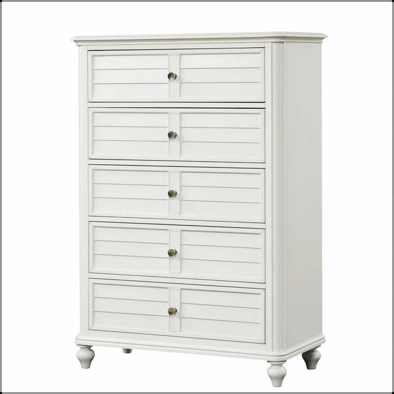 Commode côtière de style transitionnel avec finition blanc antique, tiroirs en queue d'aronde et glissières à roulement à billes pour un fonctionnement en douceur