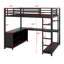 Lit mezzanine en métal avec cubes de rangement et tablettes, garde-robe et bureau en L