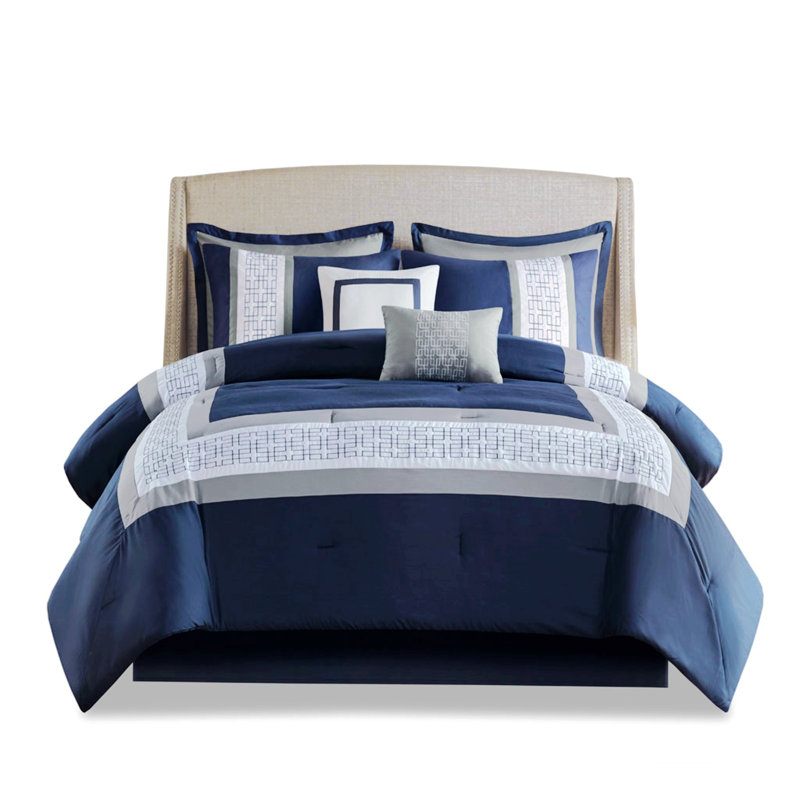 Polyester Comforter, California King Comforter + 4 Pillowcases, Navy Geometric Shapes