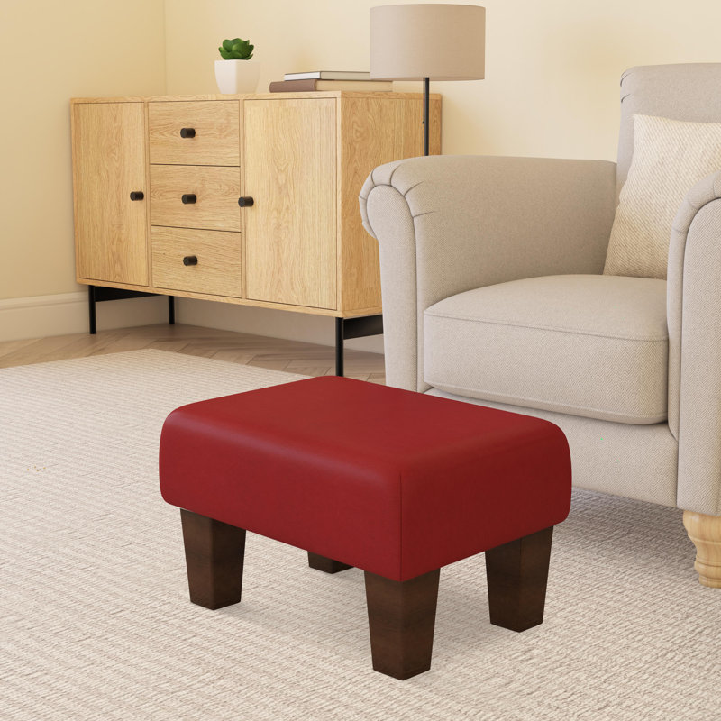 Acierno Natural Wood Contemporary Leg - Faux Leather, Brown, Poppy Red