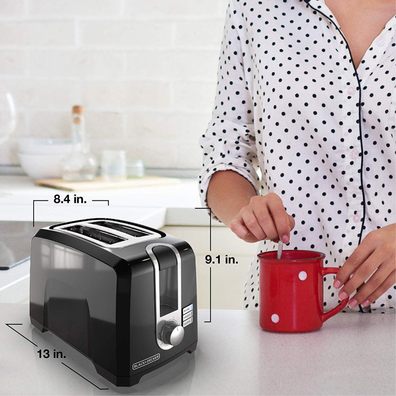 Grille-pain 2 tranches Black + Decker, T2569B, fentes très larges, 6 réglages d'ombrage, 850 watts, plateau de coupe, bouton d'annulation