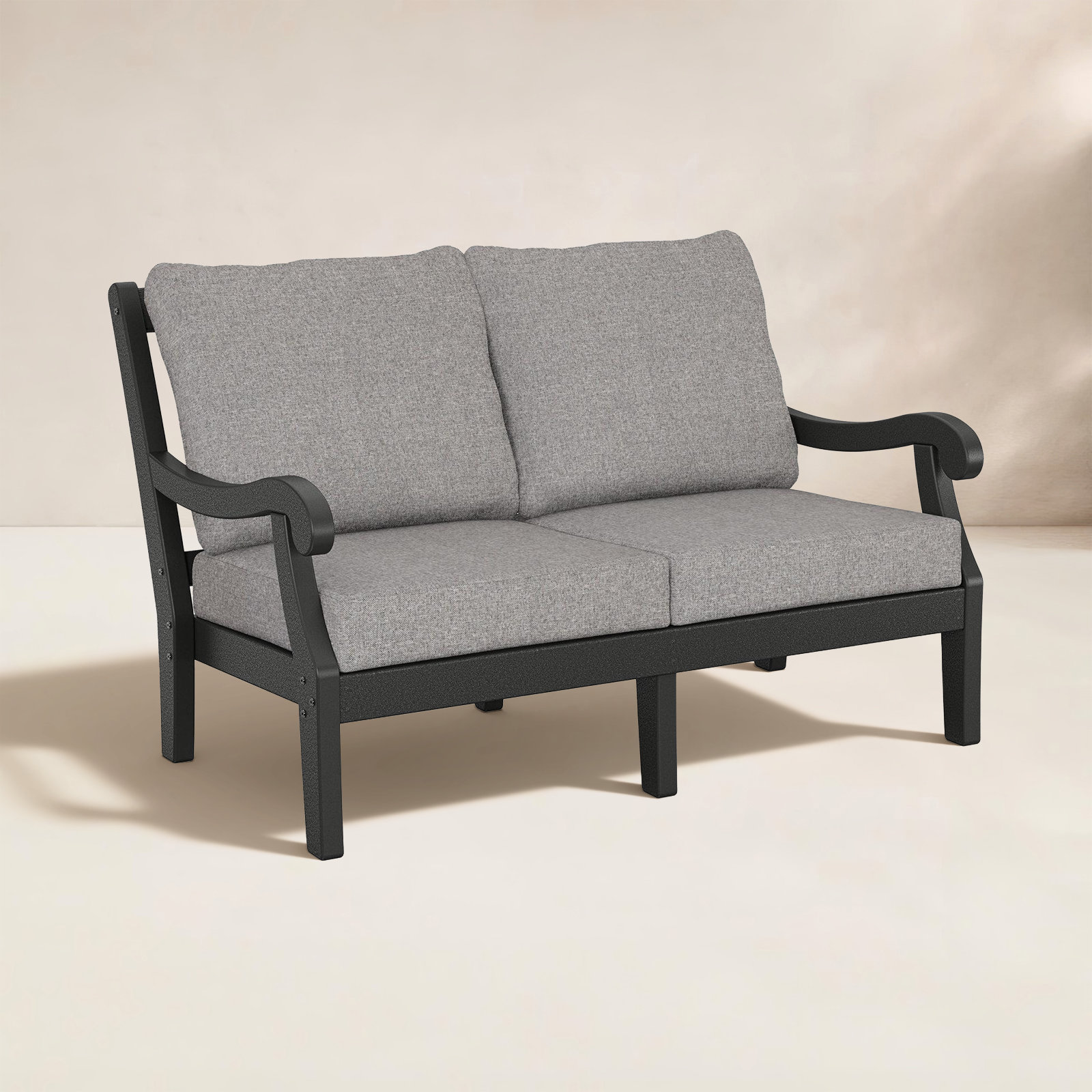 POLYWOOD® Verlyn 49" Patio Loveseat, Gray Mist Cushion/Black Frame