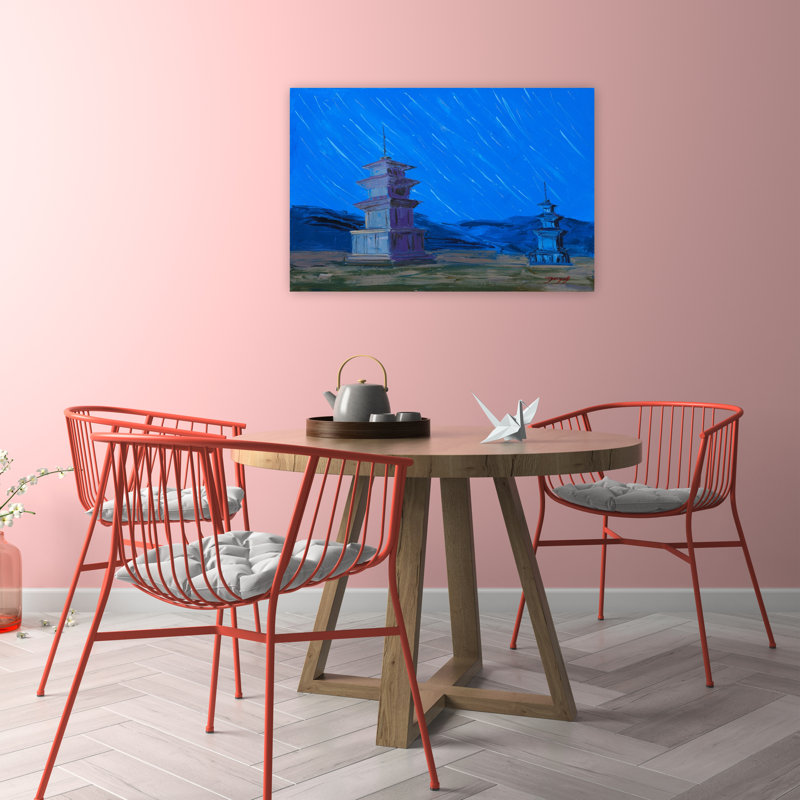 Ancienne Pagode, ciel nocturne, architecture mystique sereine, paysage dramatique, H 24 po x l 36 po