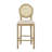  Counter Height Bar Stools, Set of 2, Round Back Cane Back Stools with Footrest, Upholstered Seat, Beige