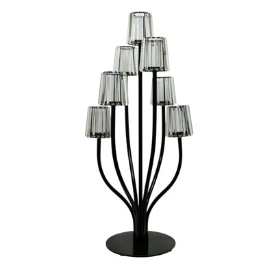 Daniella 49 Inch Black Seven Arm Candelabra with Glass Hurricanes