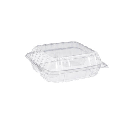  8.3 Inch Clear Plastic Square 3 Compartment Hinged Takeout Container (150)