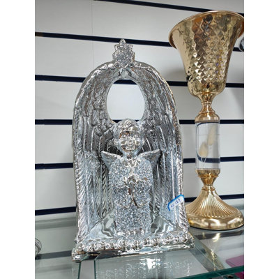 Baby Boy Angel With Crushed Diamond Wings Beautiful Jewel Boy Angel Silver Sparkle Shelves Ornament Best For Gift (Silver)