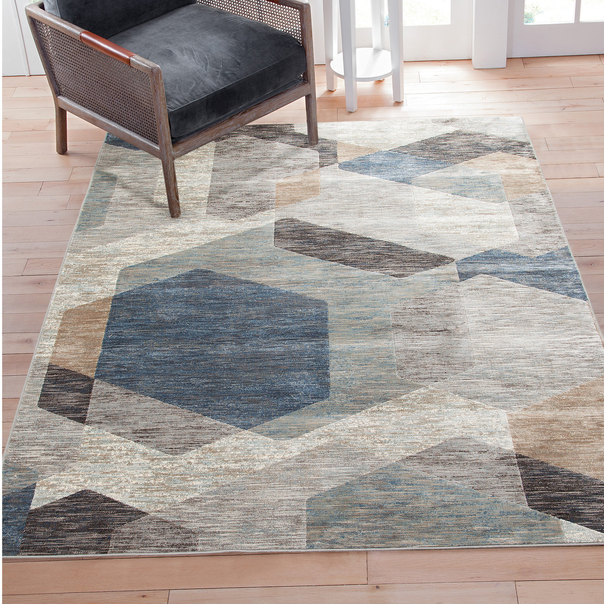Corrigan Studio® Calliope Gray/ Blue/ Natural Geometric Area Rug 8Ft ...